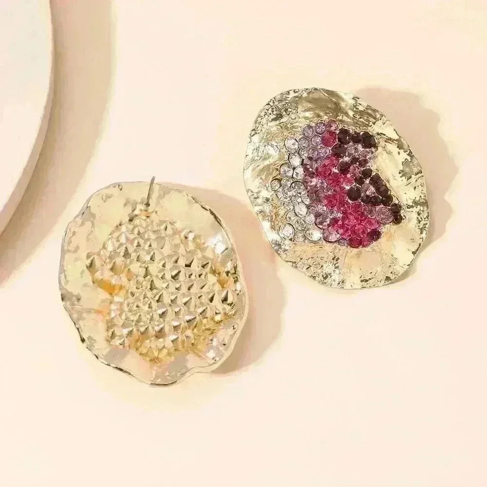 Multicolor Women's Random Color Rhinestone Decor Textured Stud Earring - Picture 3 of 4